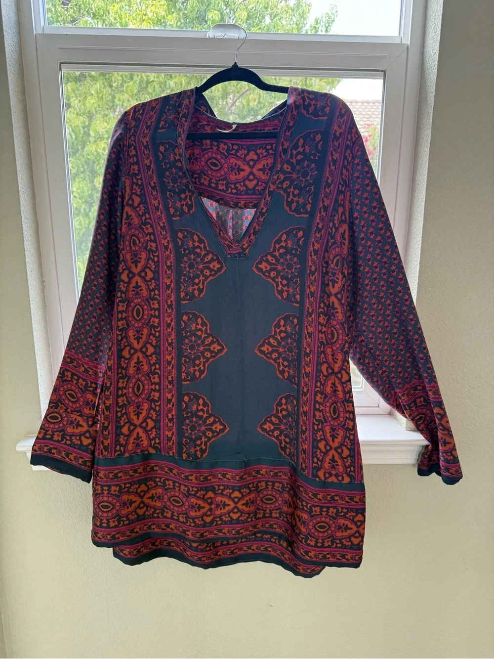Free People Teal Tunic with Rust Medallion Print